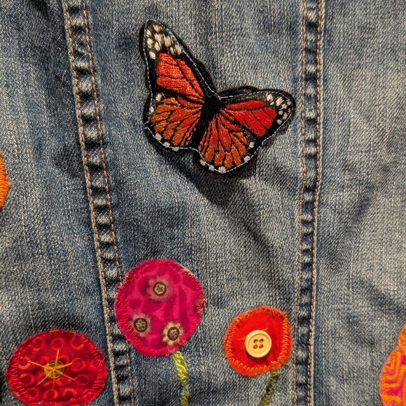 Colorful Denim Jacket with Floral Flowy Sleeves - Picture 6 of 7